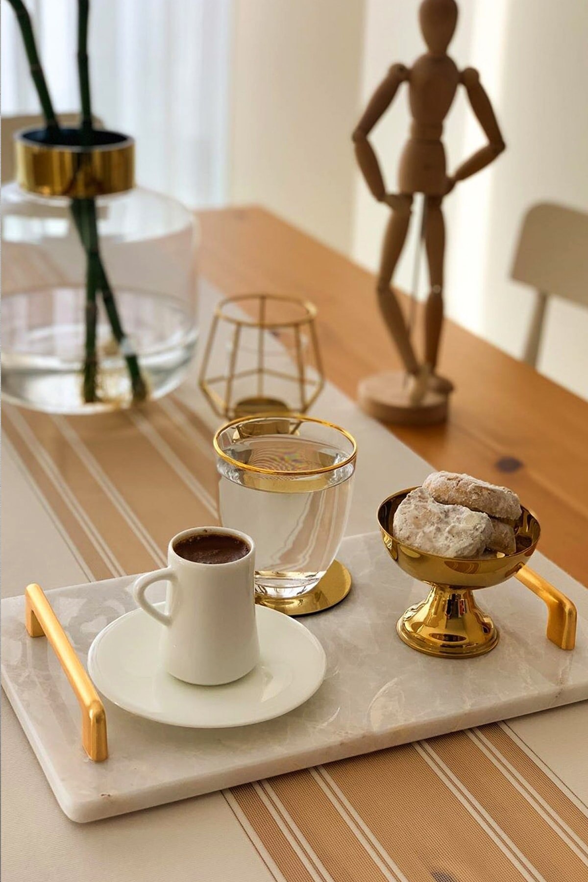 Echt Marmor Tablett Gold Griff Moderne Geeignet Für Lebensmittel Tee Kaffee Handgemachte Türkisch Gemacht