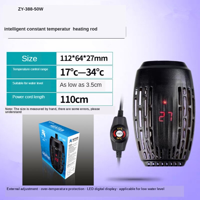 Mini acuario de tortugas Intelligence de 220V Calefacción Automática de temperatura constante varilla Tortuga pequeña calentador de acuario: ZY-388- 50W