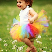 Rainbow Color Tutus Baby Girls Tutu Skirts Infant Fluffy Party Pettiskirts with Flower Headband Newborn Summer Tulle Skirts 1Pcs