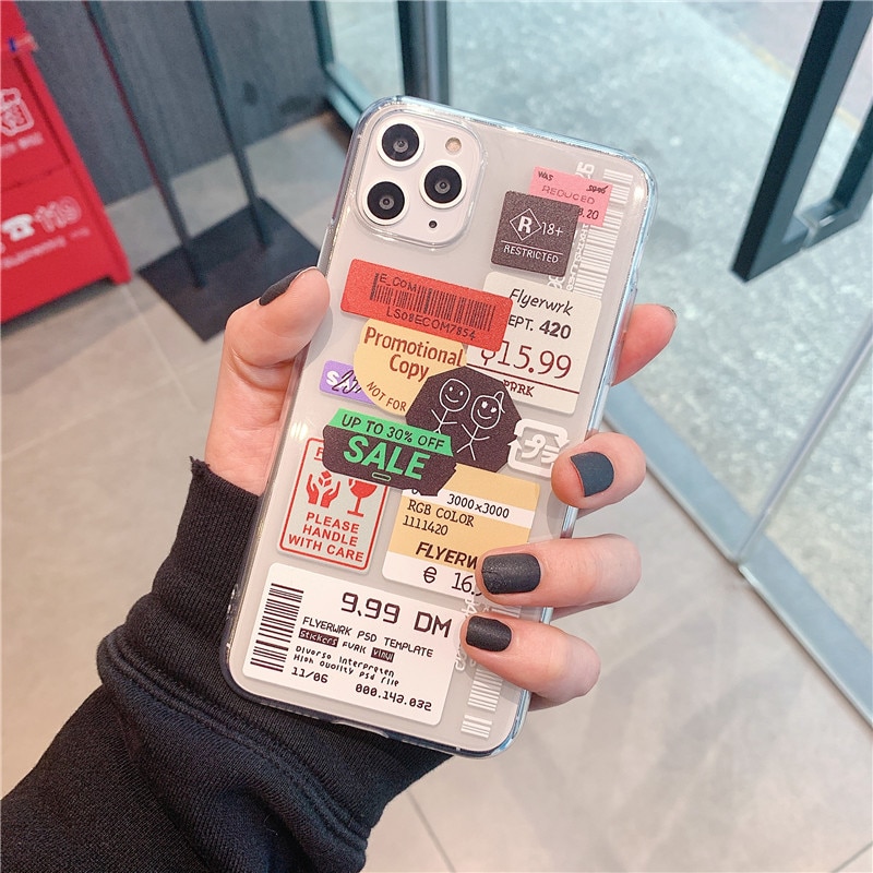 Luxury color clear stamp label barcode Phone Case For iPhone 11 Pro MAX XR X XS MAX Cover street Transparent soft cover