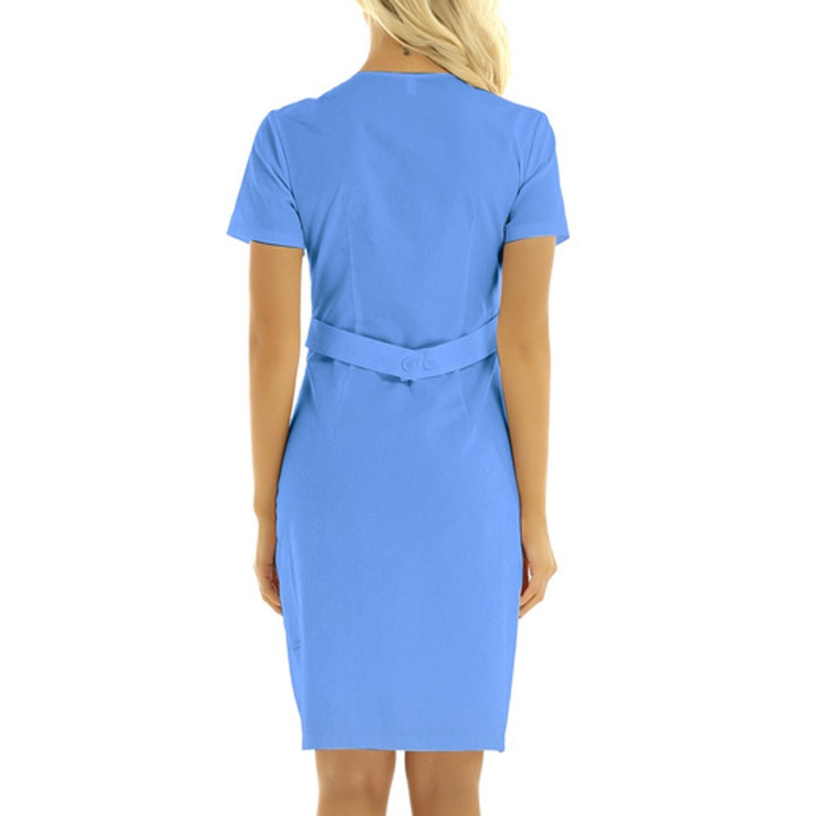 women's uniform dress Casual Short Sleeve V-neck Solid Working Uniform Solid Pocket Dress beautician uniform nurse uniform