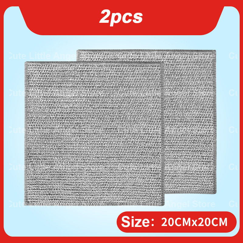 Paño de limpieza de alambre de acero grueso, 20/2 Uds., doble capa, antiadherente, aceite, hierro, Dishrag, cocina, olla, platos, paños, trapos: Rojo / 3 ud