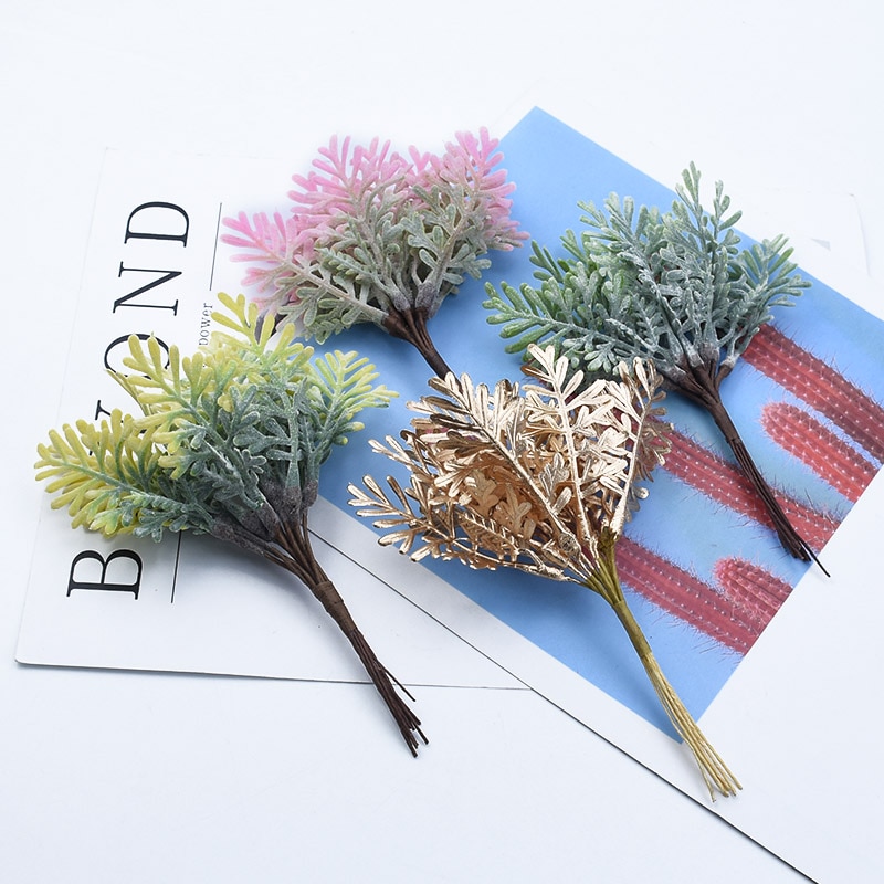 10/30 stykker guld sølv træ juleblad vase til boligindretning bryllup brud håndled blomst materiale scrapbog kunstige planter