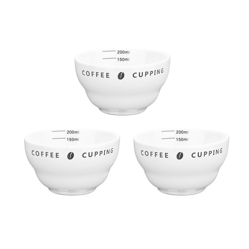 Combinaison de mesure pour tasse à café en céramique, tasse d&#39;évaluation de café en forme de U, bol doseur de 200ml: 3PCS White
