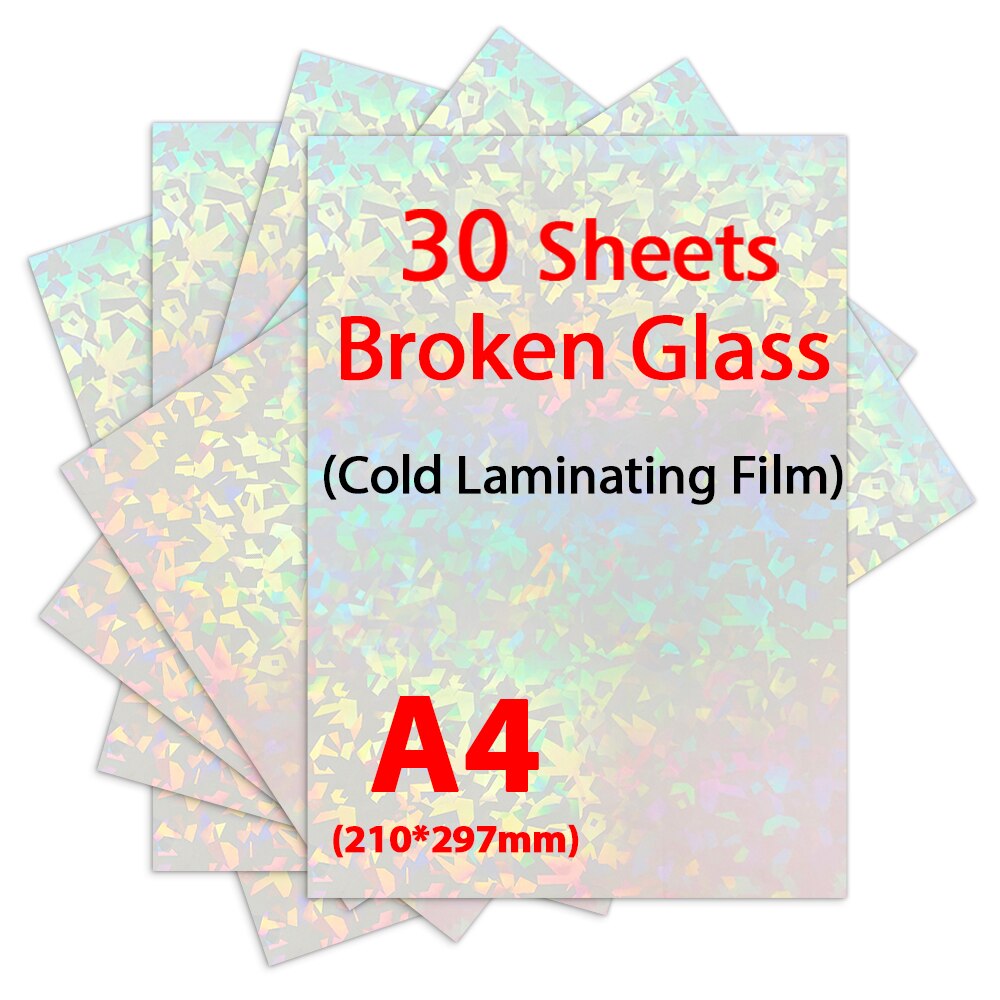 100 Sheets Self Transparent Foil Adhesive Tape Broken Glass Cold Laminating Film On Paper Plastic DIY Package Color Card Photo: 30-Broken Glass