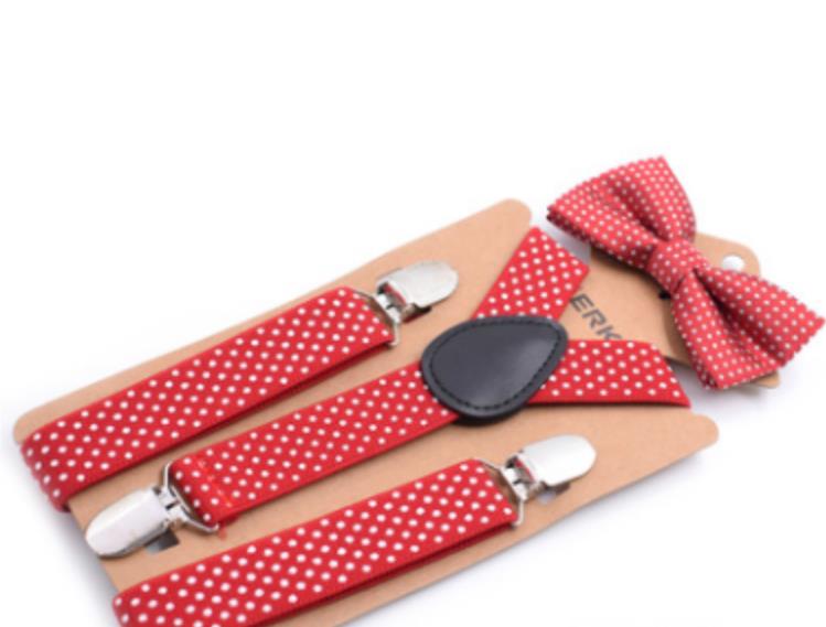 Kids Baby Boy Meisjes Jarretel en Vlinderdas Sets Kinderen Formele Party Bow Tie + Jarretel Polka Dot 2 Stuks combo Set Lot: Rood
