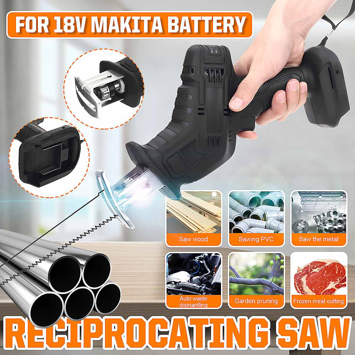 18V Mini Cordless Reciprocating Saw Body Replacement Wood Cutting Tool Adjustable Speed Electric Saw Body for Makita Battery