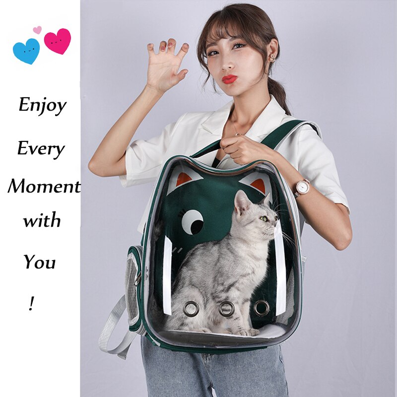 Cute Cat Carrier Bag Breathable Transparent Small Pet Carrier Dog Cat Backpack Outdoor Travel Pet Carrying Space Capsule