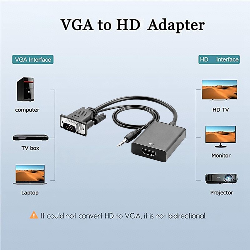 VGA To HDMI-Compatible Converter With Audio Cable+Power Cable Support 1080P Signal Output Computer To TV Converter
