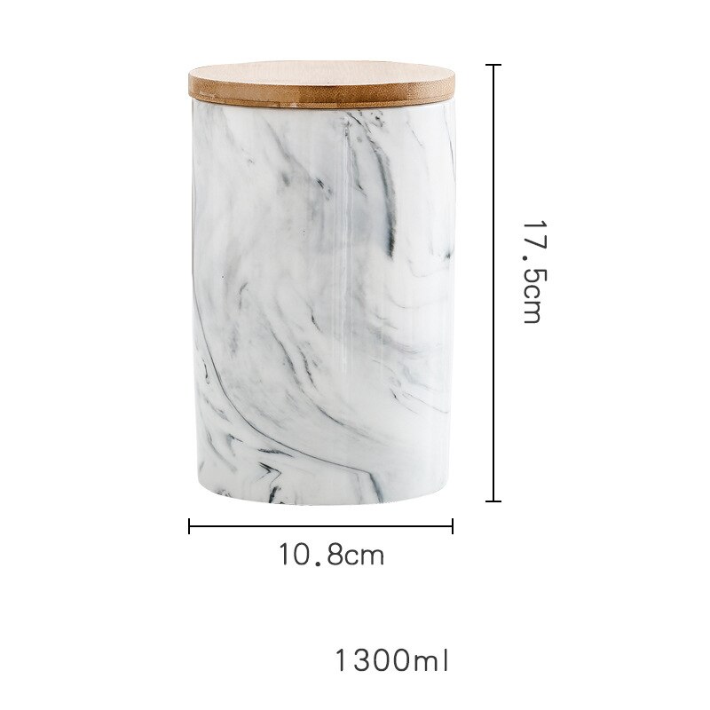 Opbevaringsflaske krukke nordisk stil marmor mønster keramisk køkken krydderi tank sæt træ dække salt shaker krydderikrukke: 5