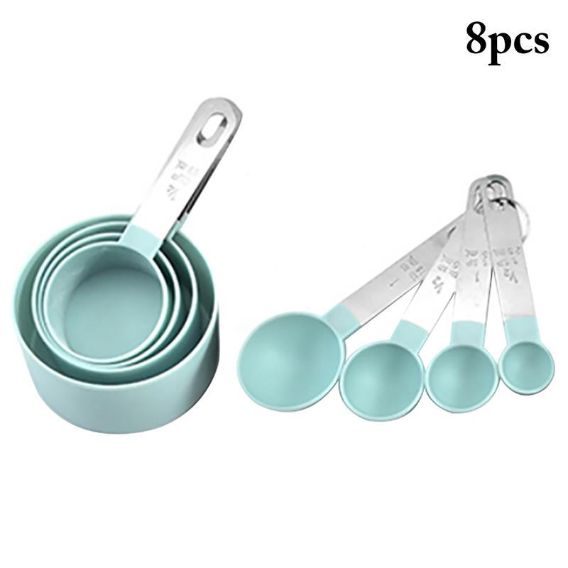 Stainless Steel Measuring Cups Measuring Spoons Scale Spoon Multi Purpose Spoons Cups Kitchen Measuring Spoon Coxeer: Light Teal 8PCS