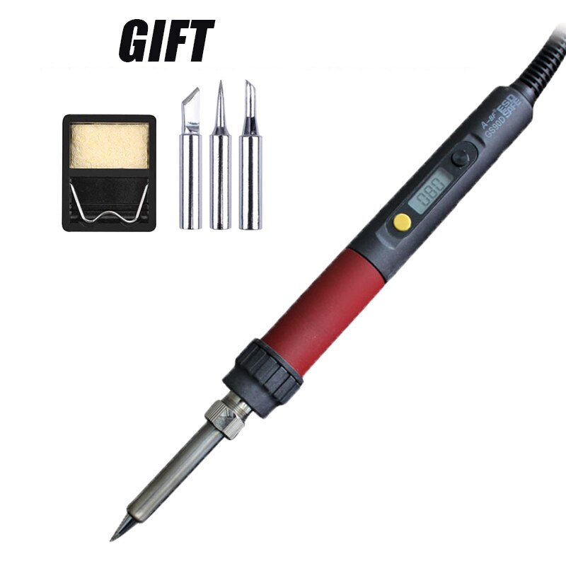 A-BF GS90D Electric Soldering Iron LCD Display Adjustable Temperature Hand Welding Tool Kit 220V Solder Iron with Soldering Tips: GS90D(Set)