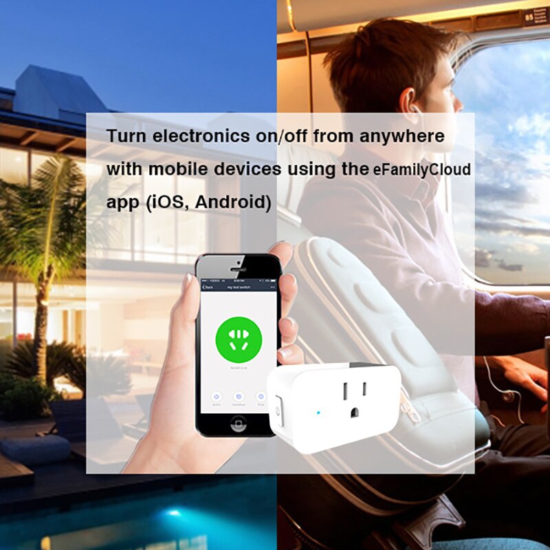 EFamilyCloud – prise intelligente Wifi, minuterie, interrupteur, télécommande, maison connectée, réglementation américaine, Compatible avec IOS et Android,