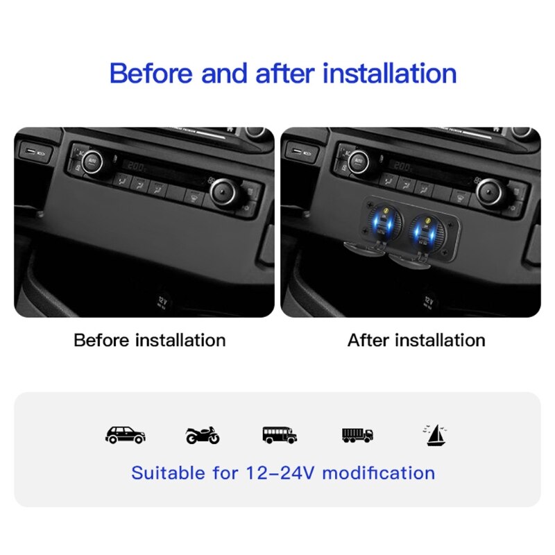 12v/24v dual-anschlüsse ,  qc3.0 usb-anschlüsse , 18w schnellladeanschlüsse typ c, pd usb-c kfz-ladebuchse