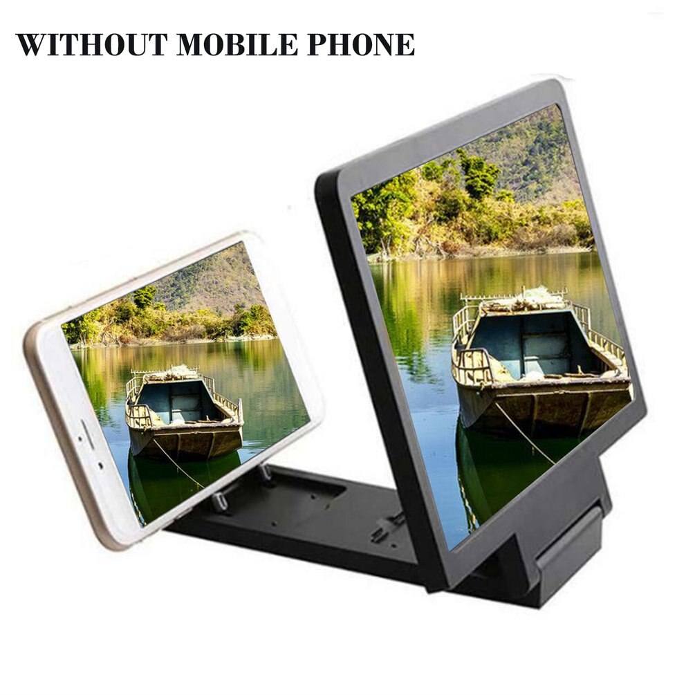 3D Mobile Phone Screen Magnifying Glass HD Video Amplifier Mobile Phone Holder Anti-Radiation Vision Loss Foldable Phone Holder: Black