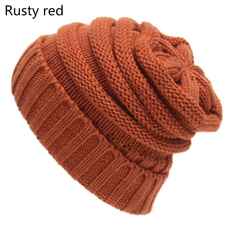 Q Keep Warm Knitted Hat 1Pcs Woman Bonnet 21*21CM Cap Multipurpose Autumn Winter Accessories Winter Essential Hats: Rusty red