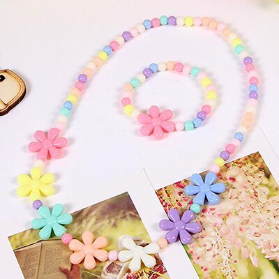 Neue Süssigkeit Farbe Perlen für Art Blume Halskette Armbänder Prinzessin Baby Mädchen Schmuck einstellen Kind Halsband Zubehör T137: A