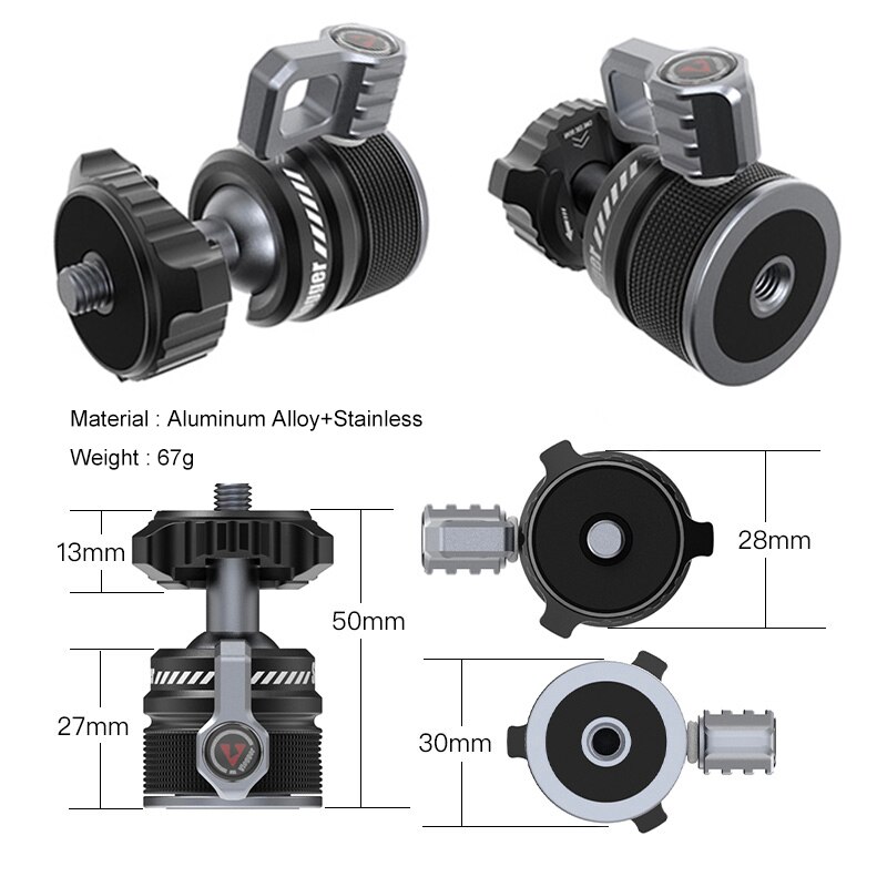 Quick Release Plate Tripod Head Ballhead Extend Cold Shoe Ball Head for LED Light Microphone 10KG Playload DSLR Camera Monitor