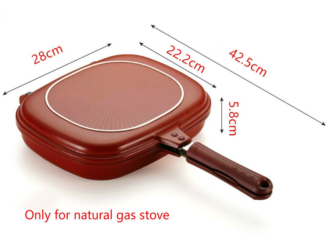 1pc dubbelsidiga grillstekpanna fyrkantig form med non-stick panna bakbiff stekpanna 28cm köksredskap