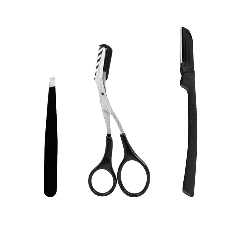 3PCS Eyebrow Trimming Tool Portable Practical Stainless Steel Durable Eyebrow Trimming Set Eyebrow Grooming Kit