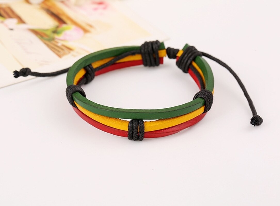 Red Green Yellow Tri-color Woven Leather Bracelet Charm Bracelets for Women Jewelry Accessories