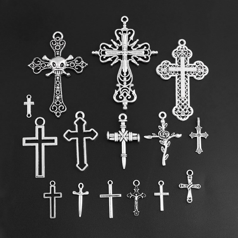 15 pezzi Mix colore argento gesù croce vuota Charms ciondolo fedi religiose gioielli fatti a mano fai da te accessori artigianali M221