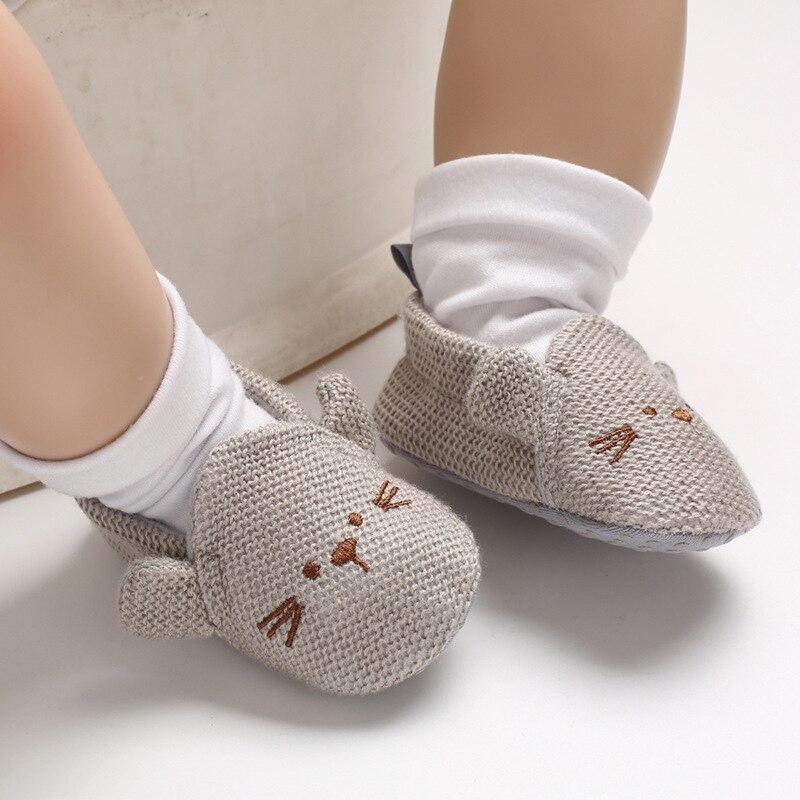 Chaussons bébé garçon fille tricotés chaussures de berceau mignon panda dessin animé antidérapant pré-marche chaussons bébé premiers pas: Gris / 7-12 mois