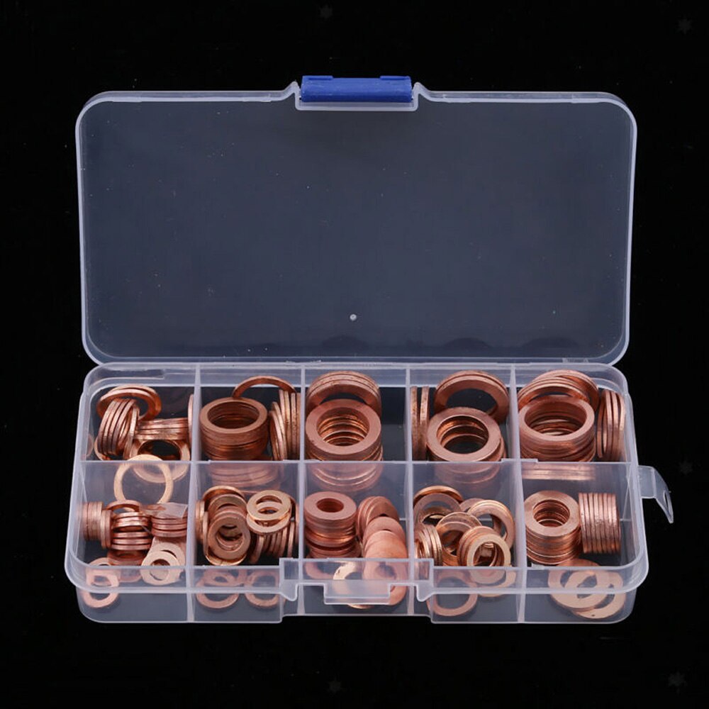 200Pcs Washer Copper Parts Automotive Engine 13x7x2.3cm Assortment Set