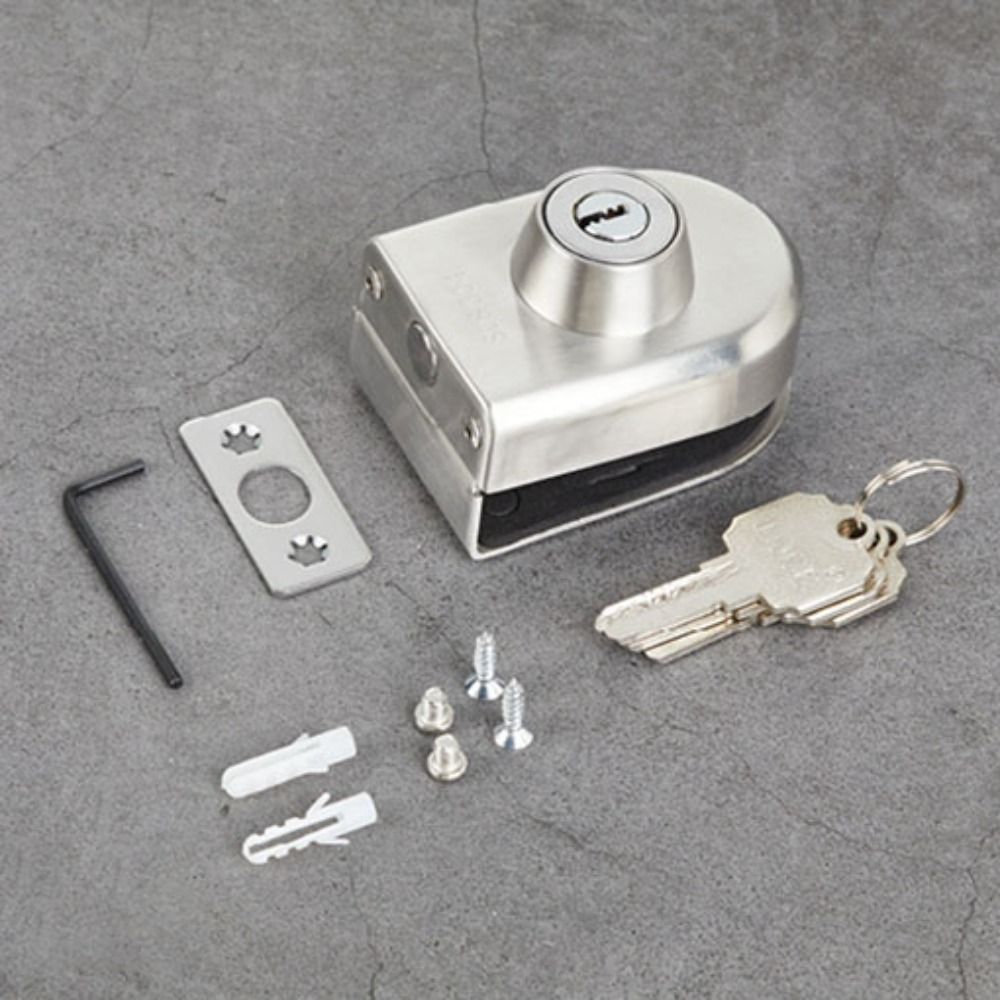 10-12mm Frameless Glass Door Lock with Keys No Need Drilling Glass Display Cabinet Lock Stainless Steel Safe Door Lock Buckle