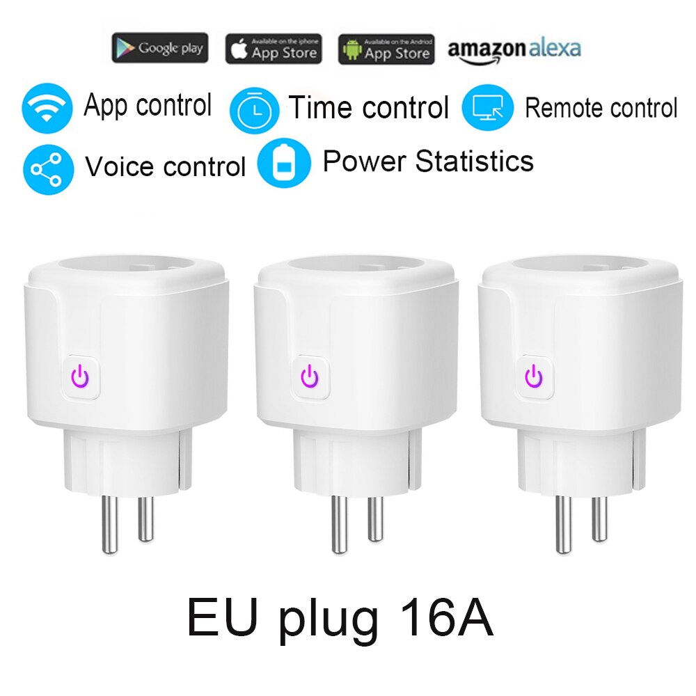 Wifi Smart Plug Socket Eu 16A Power Monitor Timing Functie Smart Leven App Controle Werk Met Alexa Google Assistent 100-240V: 3pcs EU 16A plug