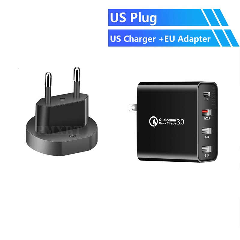 48W Schnell Ladegerät Typ C USB PD Ladegerät Für iPhone 11 Pro Max XS MacBook Handy Typ-C zu USB-C EU UNS UK Stecker Adapter Wand: EU Charger Black