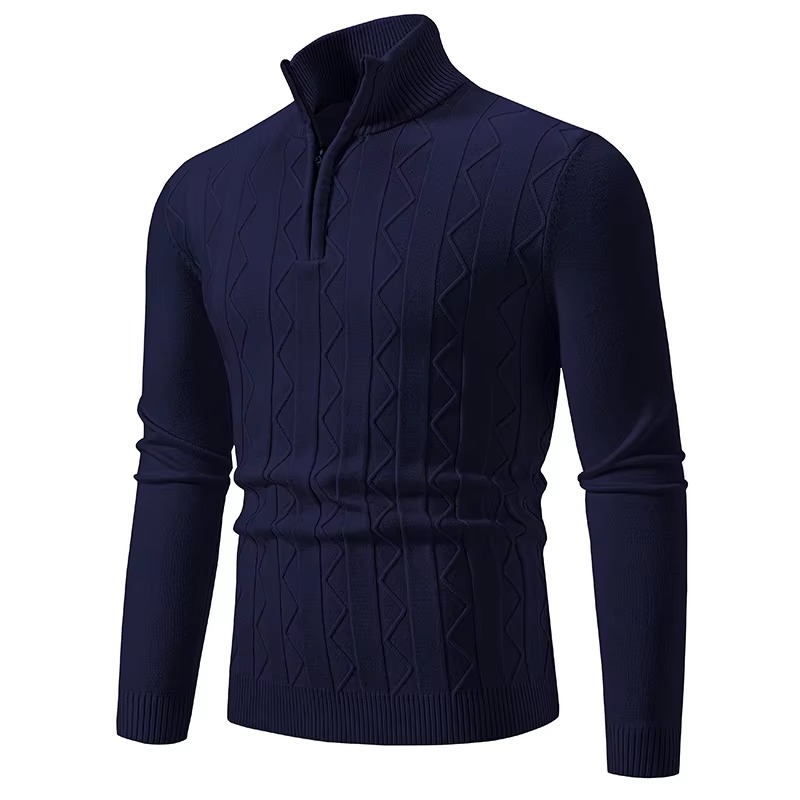 Automne quart de fermeture éclair pull hommes pull tricot à manches longues pull hommes hiver mince décontracté col roulé faux cou chandails: XL / Beige