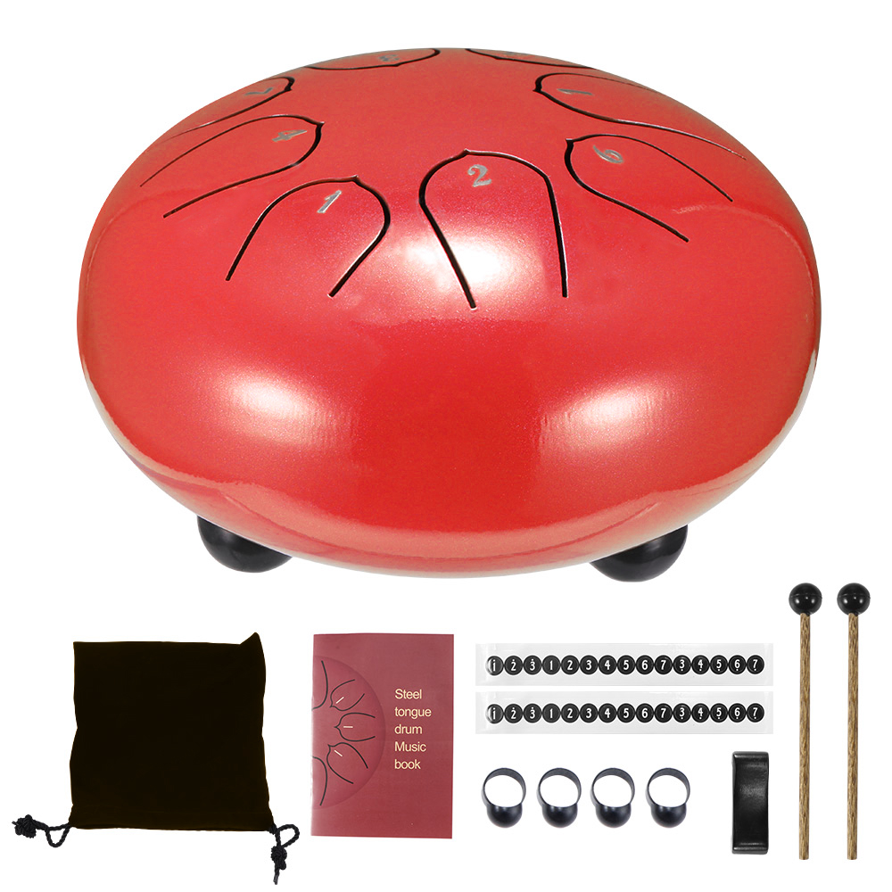 Fast 6 Inch Steel Tongue Drum 8 Tune Hand Pan Drum Tank Hang Drum With Drumsticks Carrying Bag Percussion Instruments: 6 inch red