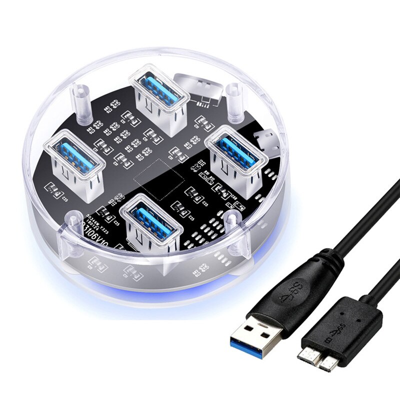 USB 3.0 del Desktop Trasparente HUB, 4 Porte USB3.0 Interfaccia, 5Gbps di Velocità, con Dual-Porta di Alimentazione, per il Computer Portatile Deskop Del Computer