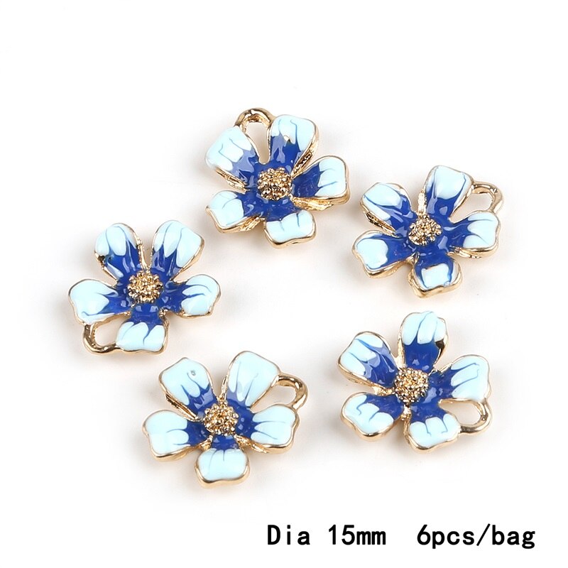 de fleurs à cinq pétales en alliage d'émail, pour la fabrication de bijoux, boucles d'oreilles et colliers, à la ,: Blue