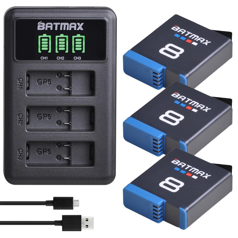 Pour GoPro Hero 8 hero 7 hero8 batterie noire GoPro 5 hero 6 batterie Akkus + LED chargeur USB pour Go Pro Hero 8: 3Pcs set