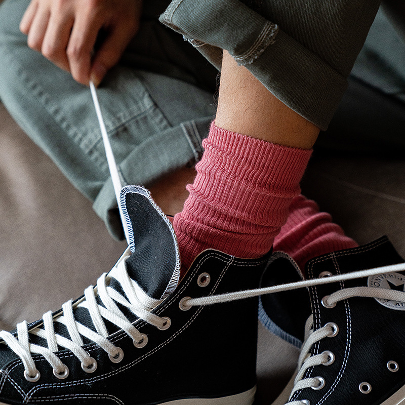 CHAOZHU Japanische Doppelnadeln Baumwolle Stricken Rippe Dünne Business Baumwolle Lange Herrensocken Stretch Casual Täglich Basic Markensocken