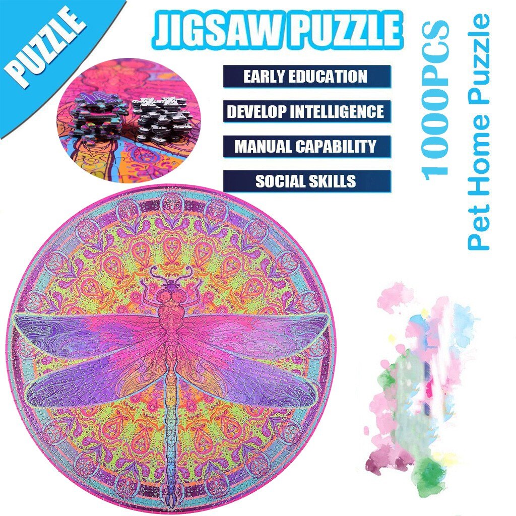 Puzzle 1000 Pieces Lifelike Animal Challenge Blue Board Round Puzzles toys for baby