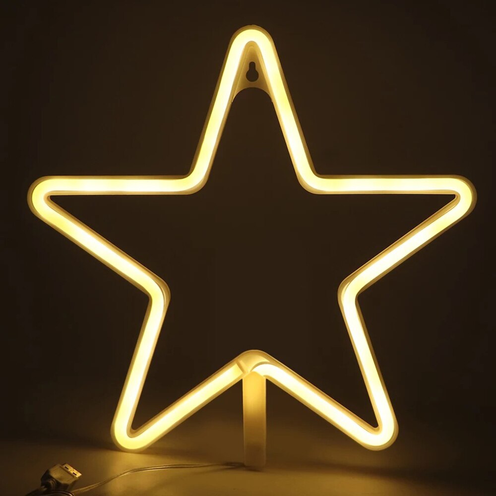 Neon Sign Battery USB Operated Warm Pink Star Night Lights for Children's Room Party Christmas Bedroom home Decor