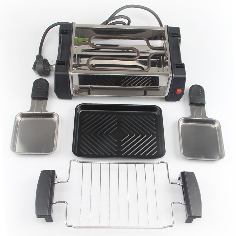 Barbecue à Raclette électrique 1000W, antiadhésif pour 2 à 4 personnes, grille, sans fumée, poêle, appareil de cuisson, 220V