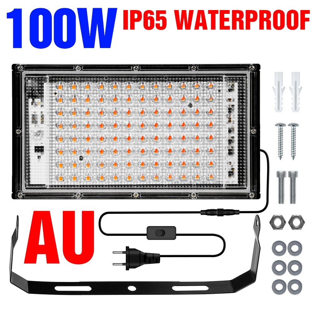 Luz LED de espectro completo para cultivo, reflector de plantas, IP65, impermeable, 50W, 220 W, Fitolamp con enchufe de la UE: 100W With AU Plug