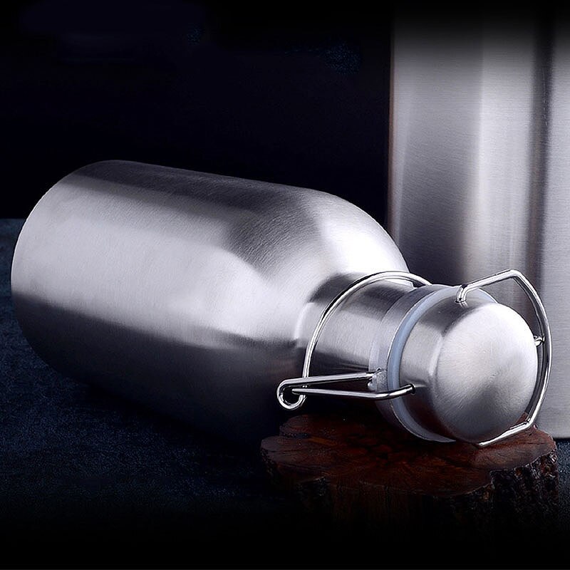 Barril de cerveza casero de acero inoxidable 2L, tapa abatible segura, botellas de cerveza de gran capacidad para exteriores
