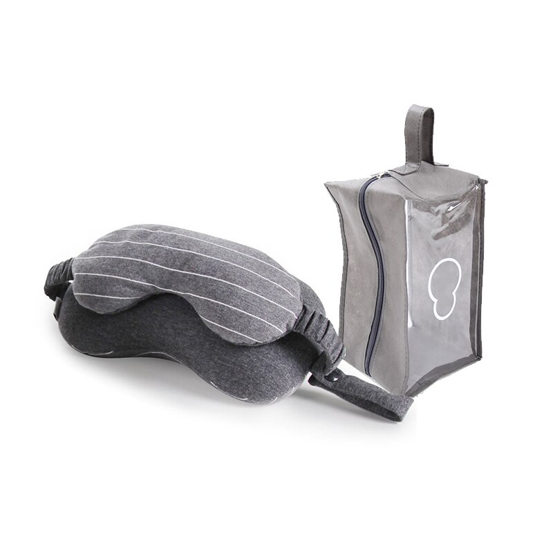 Comfortable Soft Travel Neck Pillow Eye Mask Set Journey Airplane Train Sleeping Pillow Travel Accessories: Dark Grey with Bag