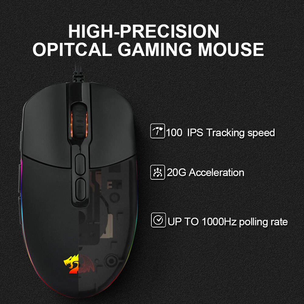 Redragon INVADER M719 RGB USB wired Gaming Mouse 10000 DPI programmable game mice backlight ergonomic laptop PC computer