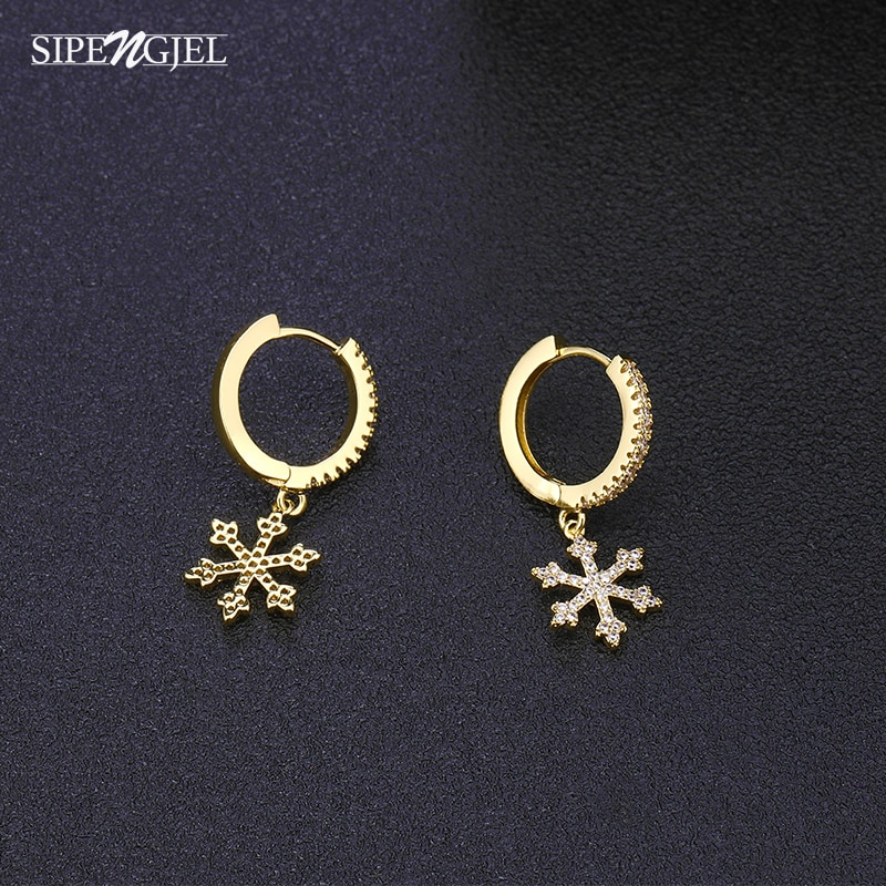 1 Pair cubic zircon Cute Snowflake Earrings Crystal Gold Sliver Color Small Hoop Earings For Women Jewellery