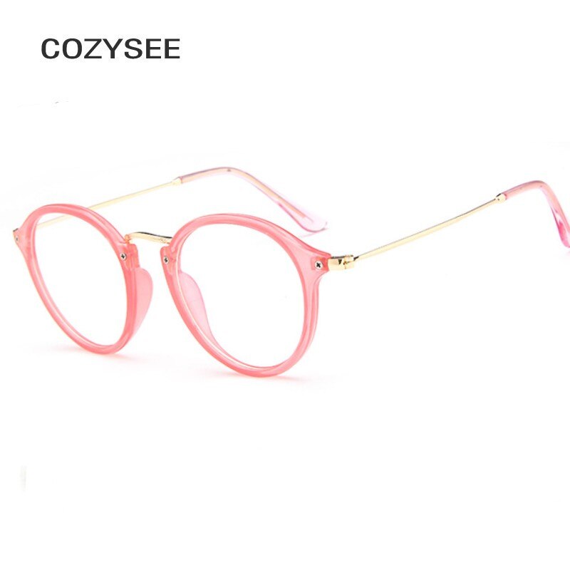 Black Round Transparent Glasses Eyeglass Frame for Women Men Myopia Nerd Optical Glasses Frame Luxury Clear Lens Men's Glasses: PINK