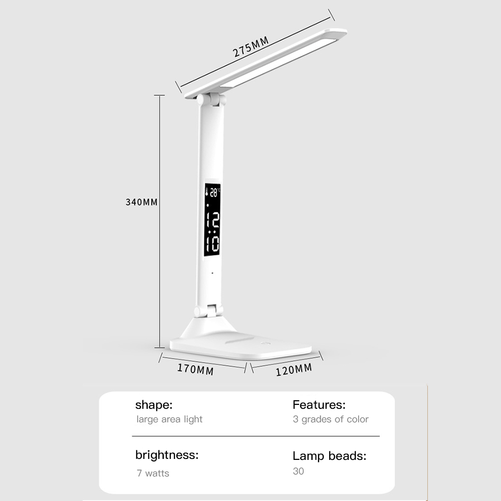 USB-bureaulamp 3 niveaus dimbaar aanraaknachtlampje Oplaadbaar multifunctioneel opvouwbaar met kalenderklok Studie-leeslamp