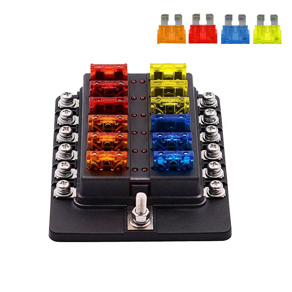 Auto Blade Fuse Block Unabhängige 12 Weg Sicherung Box 12 Schaltung Mit Negative Bus Led-anzeige Auto Sicherung Halter Mit led-anzeige