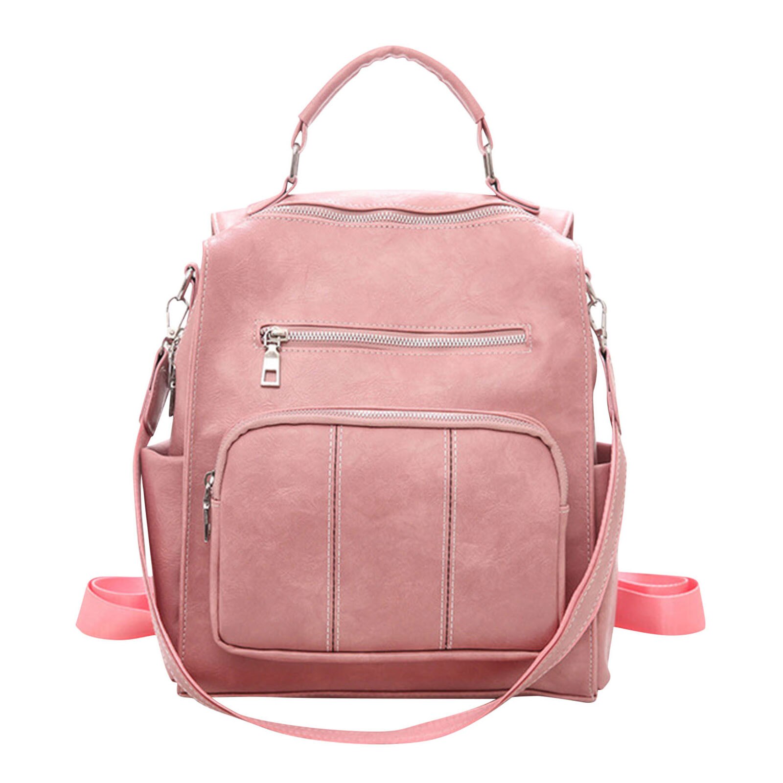 Moda Zíper Saco de Escola Estudante Mochila Bolsa de Ombro Convertible Mochila Sacos de Estilo Britânico Do Vintage Clássico Elegante рюкзак: Rosa