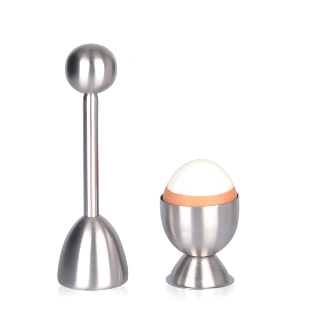 Egg Cracker Cutter Topper Set for Soft Hard Boiled Eggs Include 2 Egg Cups 2 Spoons and 1Stainless Steel Eggshell Topper Cutter